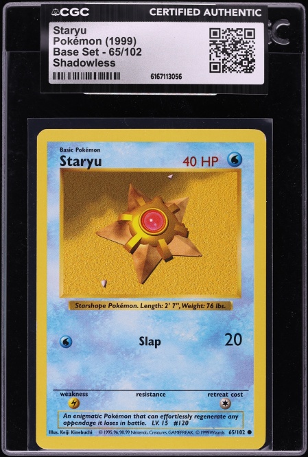 1999 Pokemon Base Set Shadowless Staryu #65 CGC AUTH