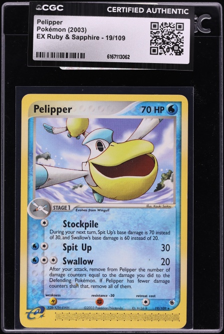 2003 Pokemon EX Ruby & Sapphire Reverse Holo Pelipper #19 CGC AUTH