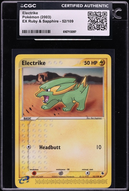 2003 Pokemon EX Ruby & Sapphire Electrike #52 CGC AUTH