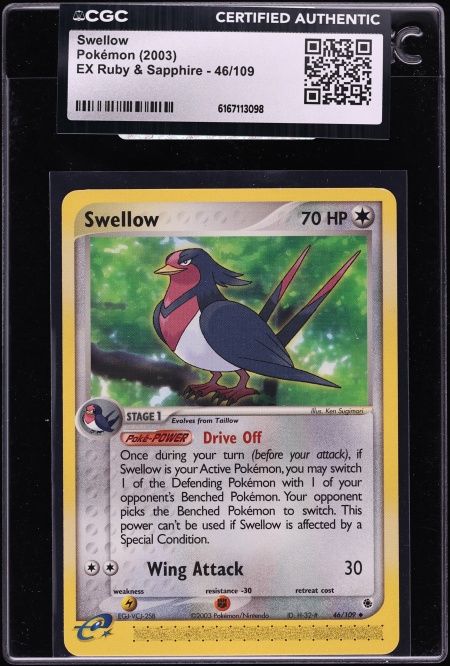 2003 Pokemon EX Ruby & Sapphire Swellow #46 CGC AUTH