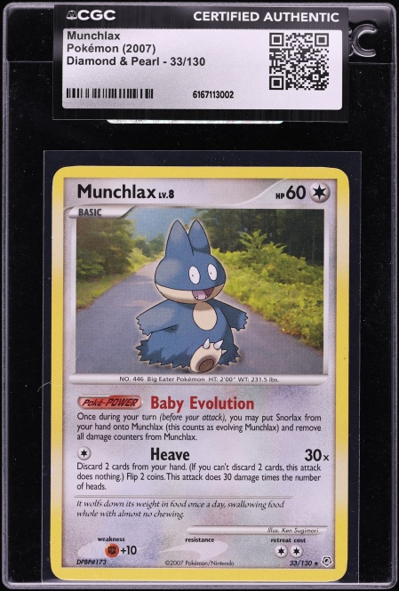 2007 Pokemon Diamond & Pearl Munchlax #33 CGC AUTH