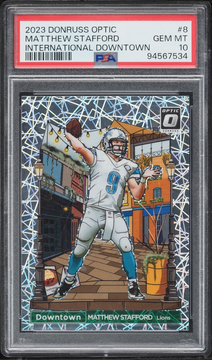 2023 Donruss Optic International Downtown Prizm Matthew Stafford #8 PSA 10 GEM MINT