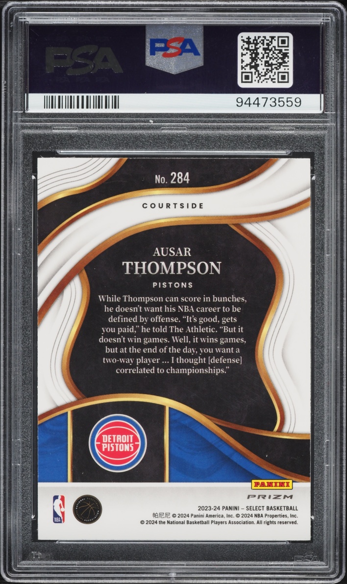 2023 Select Courtside Tiger Prizm Ausar Thompson ROOKIE #284 PSA 10 GEM MINT