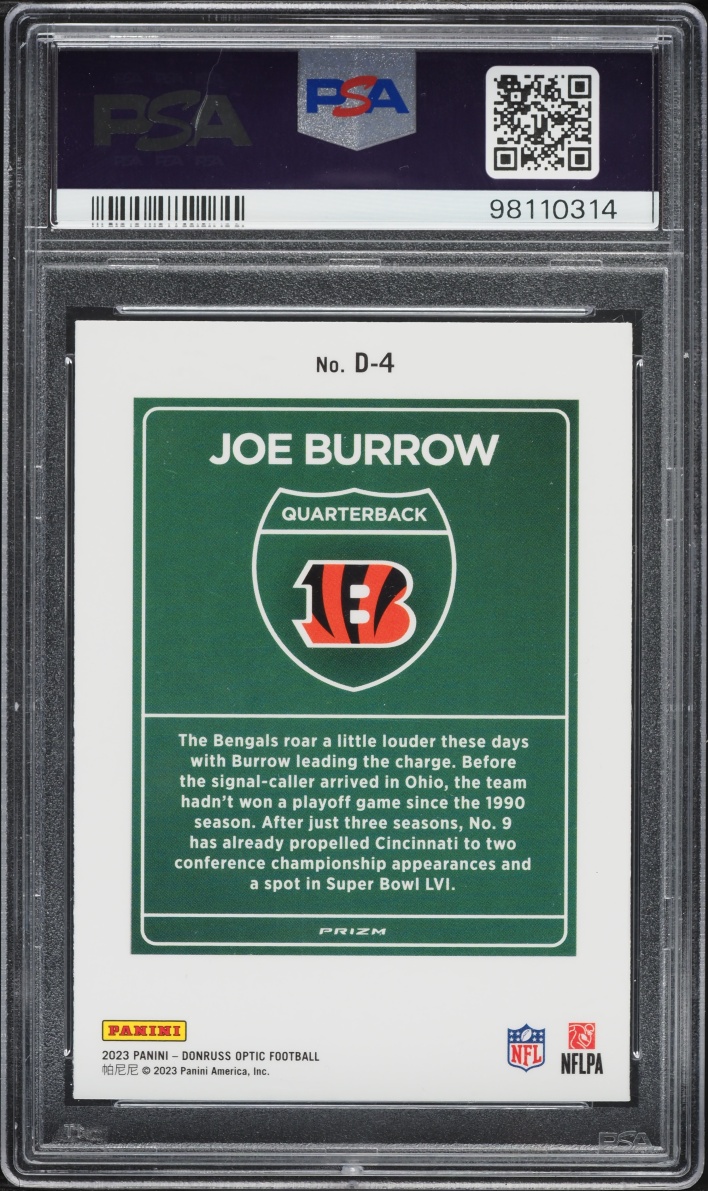 2023 Donruss Optic Downtown Prizm Joe Burrow #D-4 PSA 10 GEM MINT