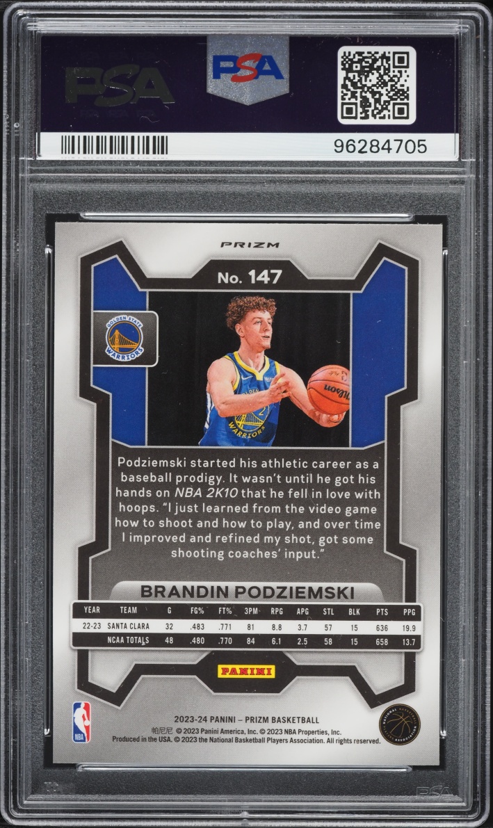 2023 Panini Prizm Silver Brandin Podziemski ROOKIE #147 PSA 10 GEM MINT