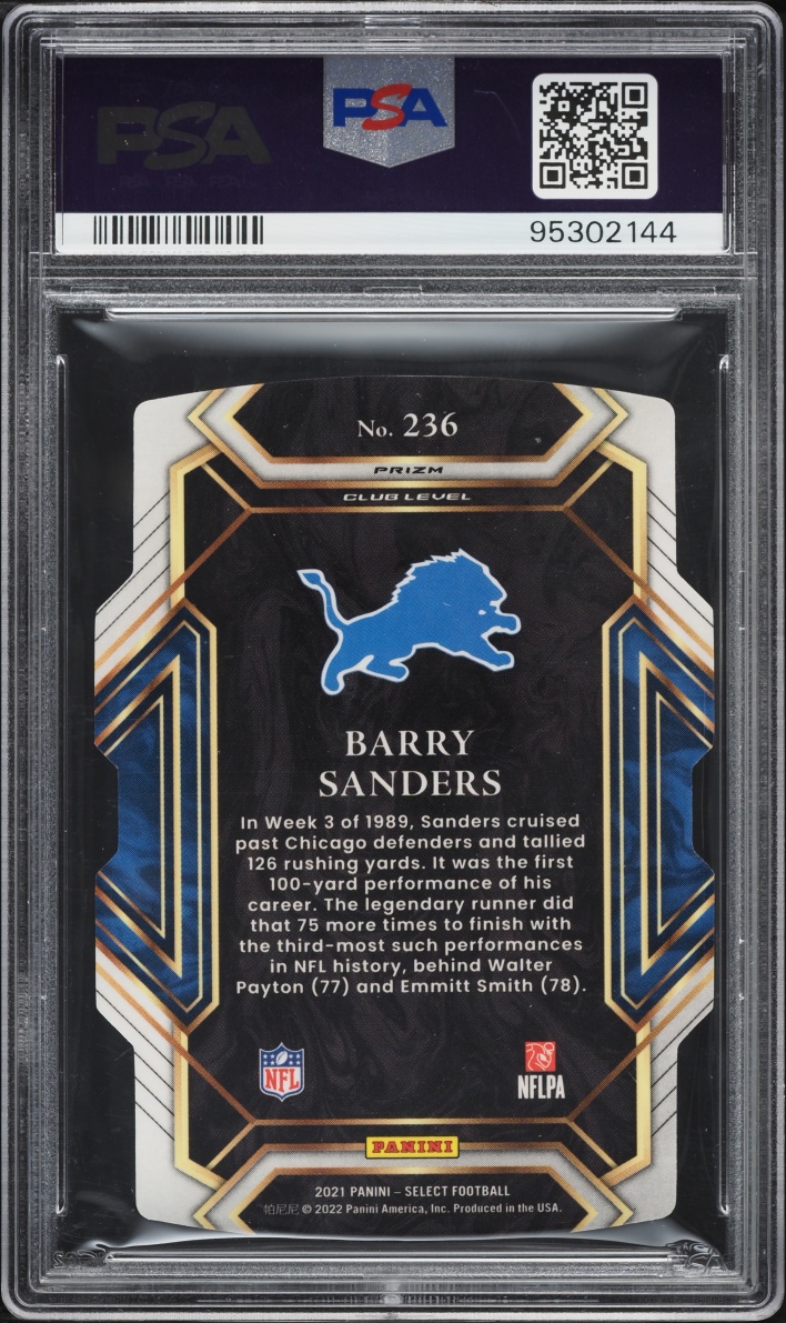 2021 Select Club Level Black & Gold Prizm Die-Cut Barry Sanders #236 PSA 10 GEM MINT