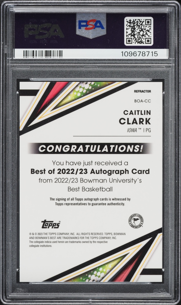 2022 Bowman University Best Of '22 Refractor Caitlin Clark AUTO #BOA-CC PSA 10 GEM MINT