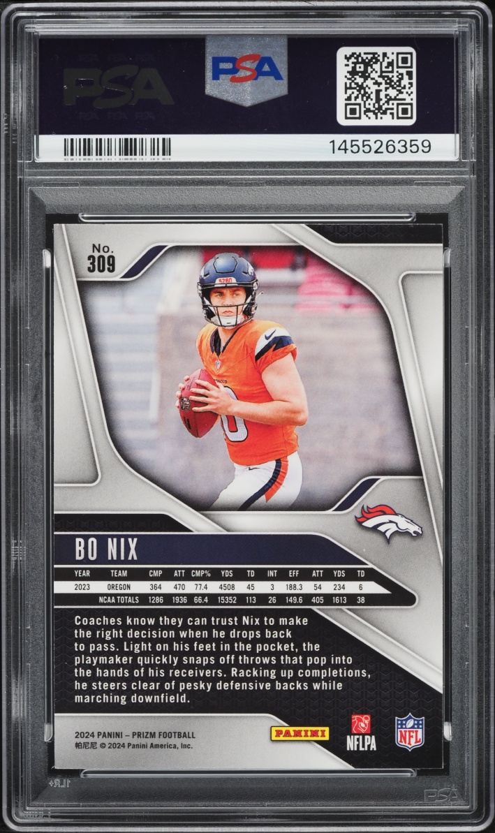 2024 Panini Prizm Bo Nix ROOKIE #309 PSA 10 GEM MINT