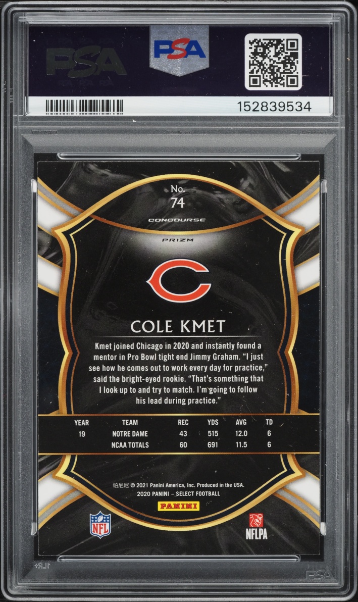 2020 Select Concourse Silver Prizm Cole Kmet ROOKIE #74 PSA 10 GEM MINT