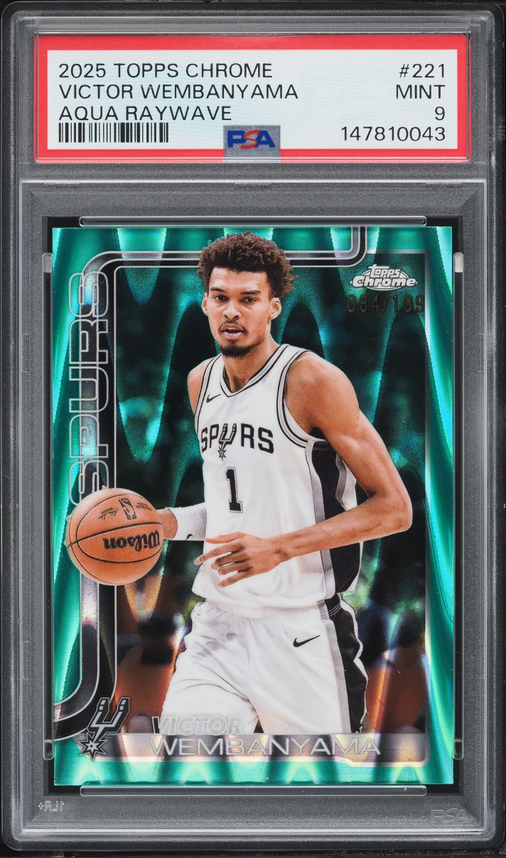 2025 Topps Chrome Aqua Raywave Victor Wembanyama /199 #221 PSA 9 MINT