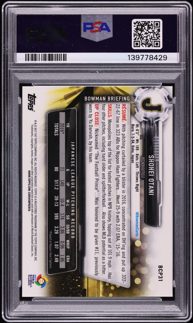 2017 Bowman Chrome Mega Box Shohei Ohtani PROSPECT #BCP31 PSA 10 GEM MINT