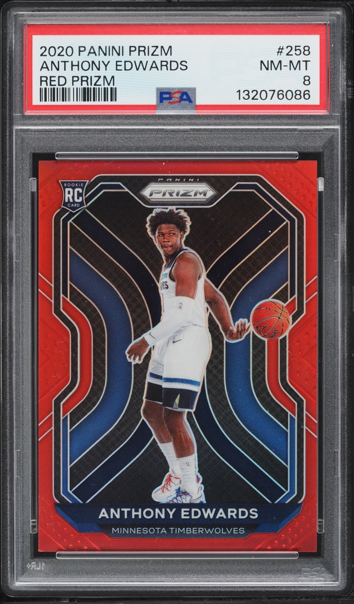 2020 Panini Prizm Red Anthony Edwards ROOKIE /299 #258 PSA 8 NM-MT