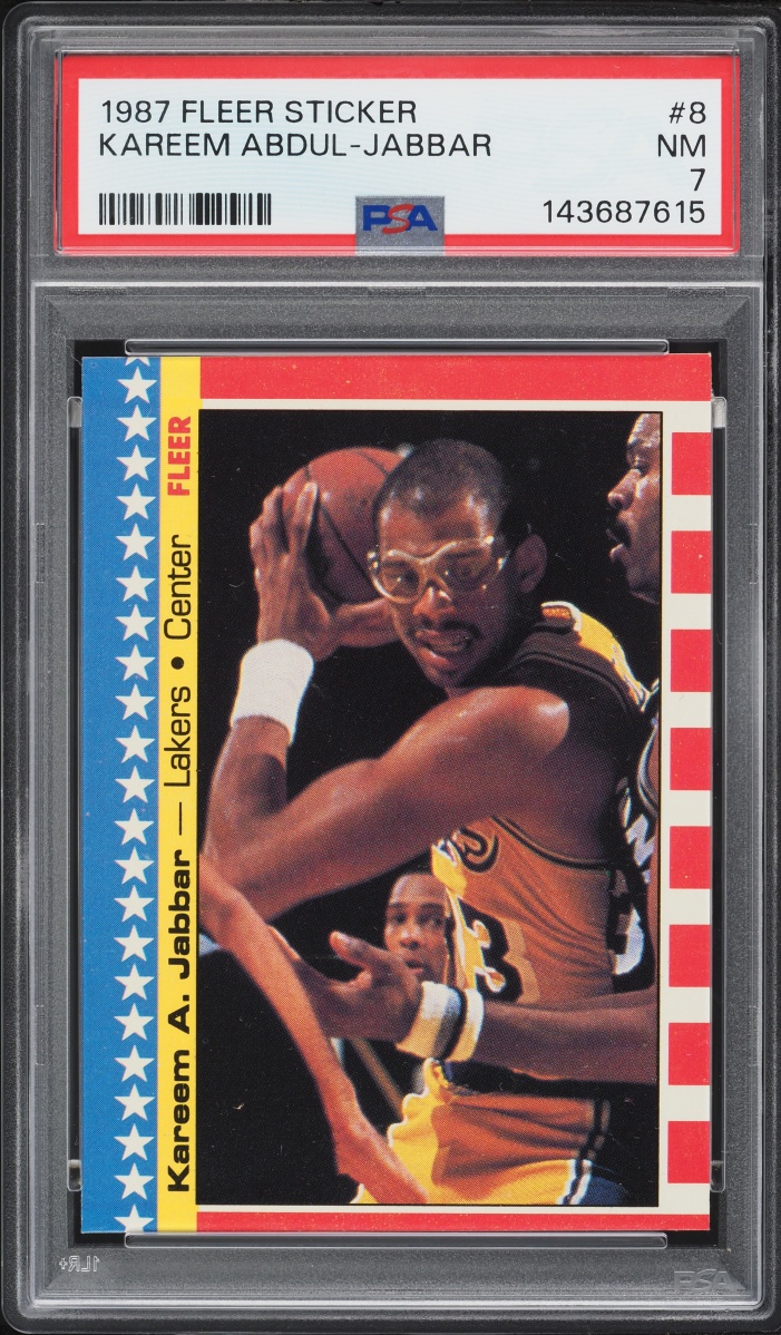 1987 Fleer Sticker Kareem Abdul-Jabbar #8 PSA 7 NRMT