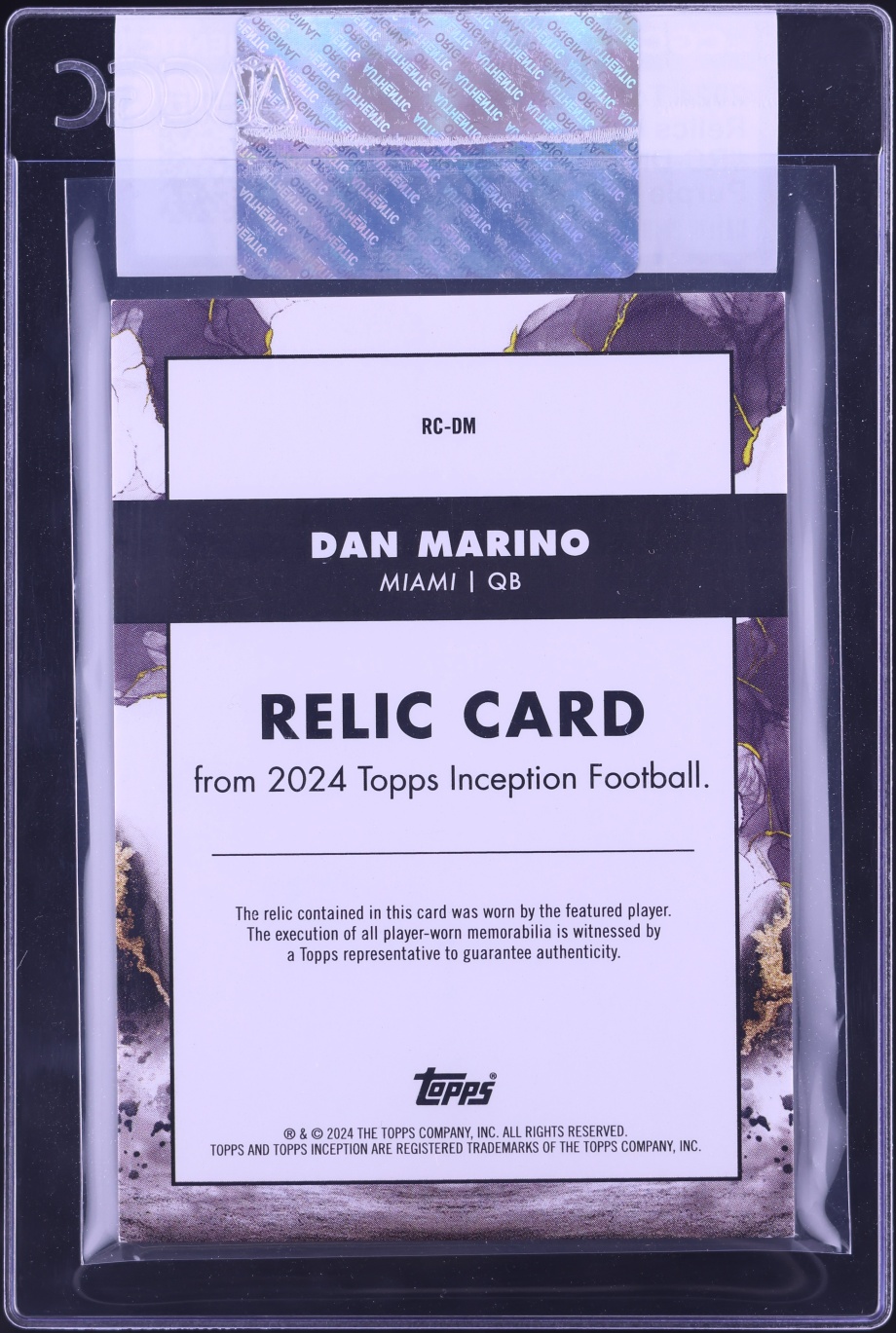 2024 Topps Inception Relics Purple Dan Marino PATCH /125 #RC-DM CGC AUTH
