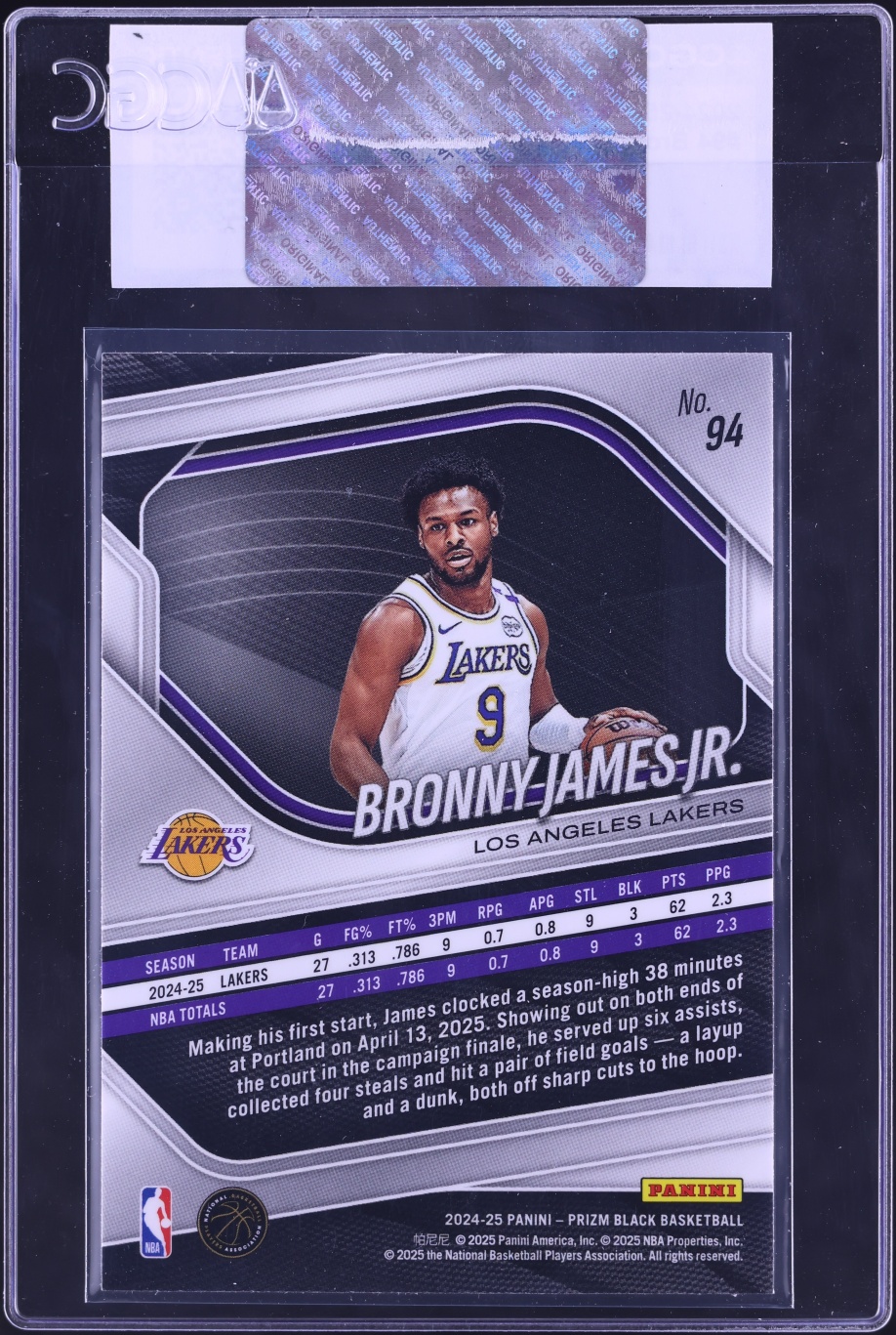 2024 Panini Prizm Black Bronny James Jr. ROOKIE #94 CGC AUTH