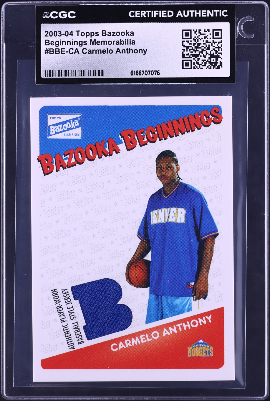 2003 Topps Bazooka Beginnings Carmelo Anthony ROOKIE PATCH #BBE-CA CGC AUTH