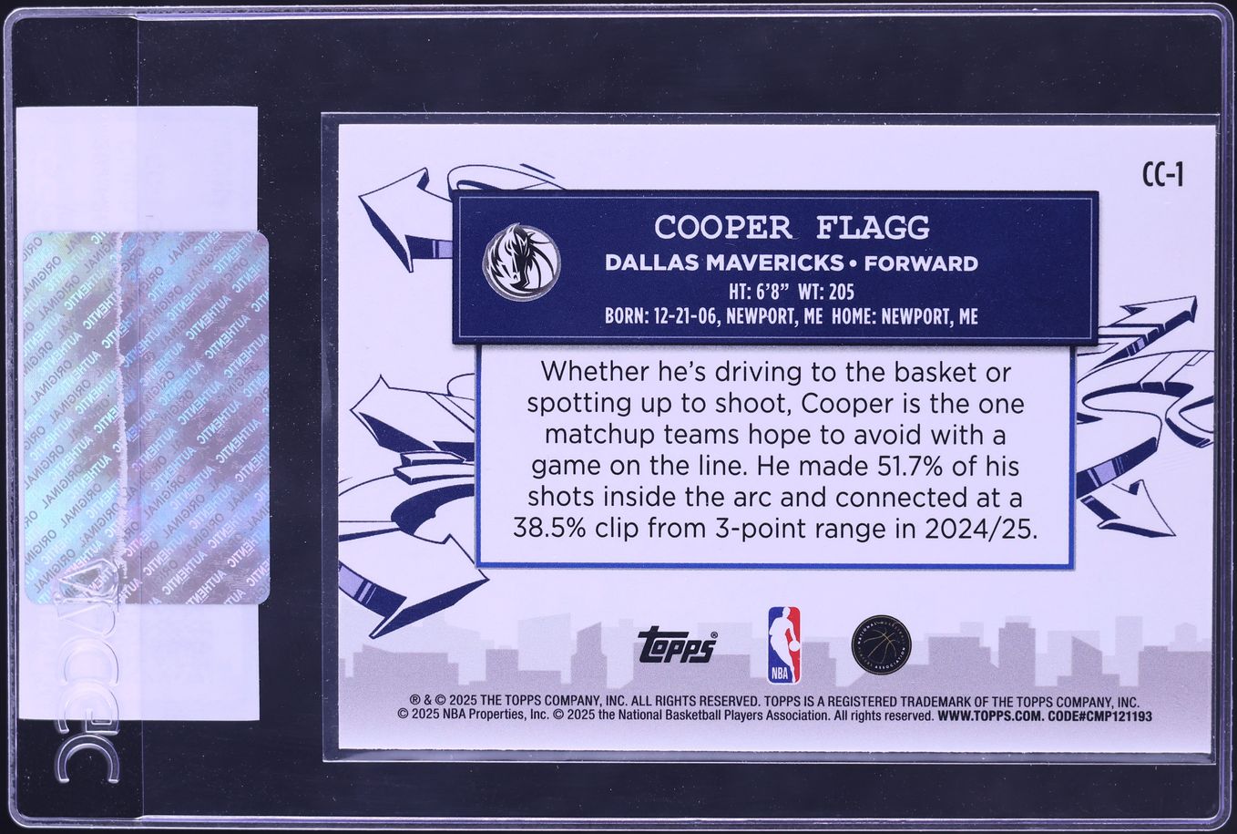 2025 Topps Clutch City Prospects Cooper Flagg ROOKIE #CC-1 CGC AUTH