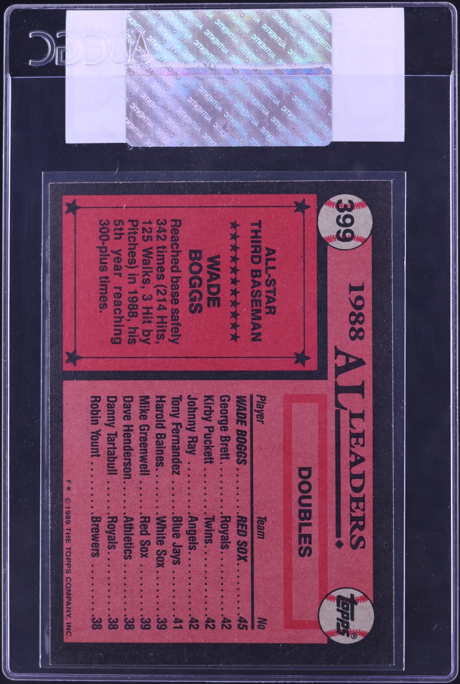 1989 Topps All Star Wade Boggs #399 CGC AUTH