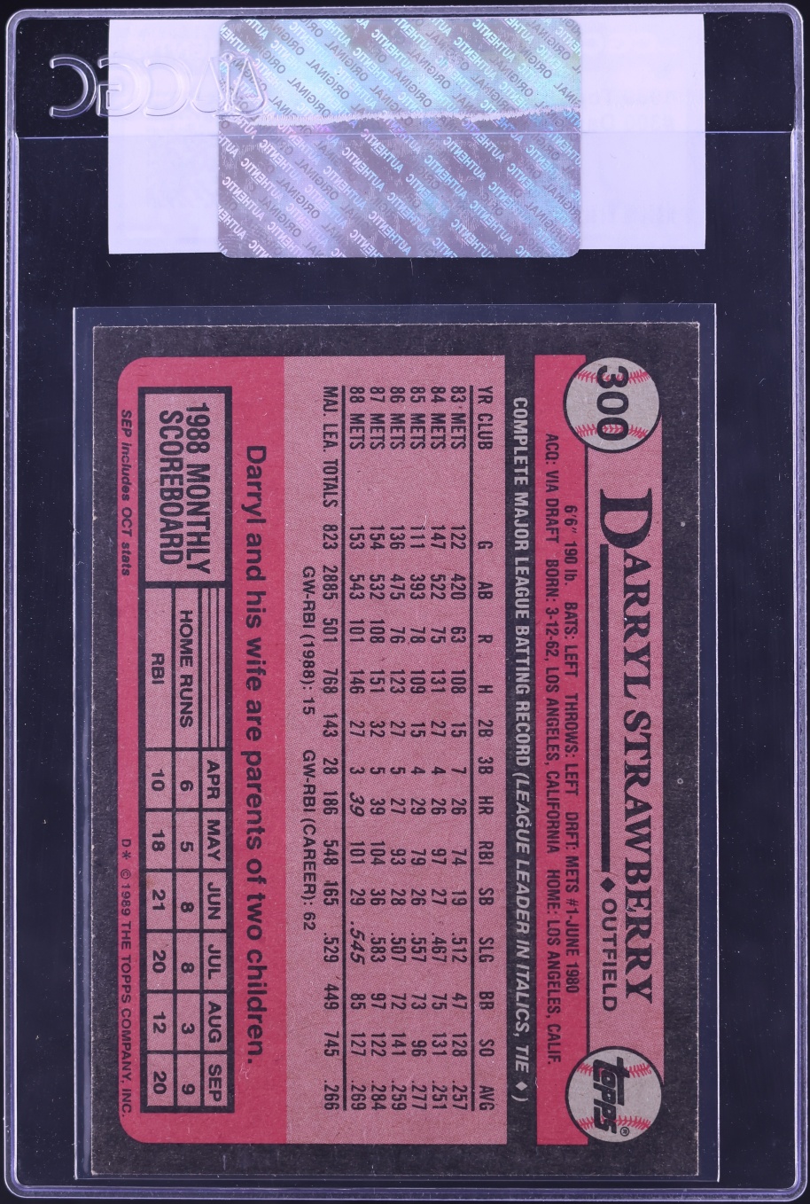 1989 Topps Darryl Strawberry #300 CGC AUTH