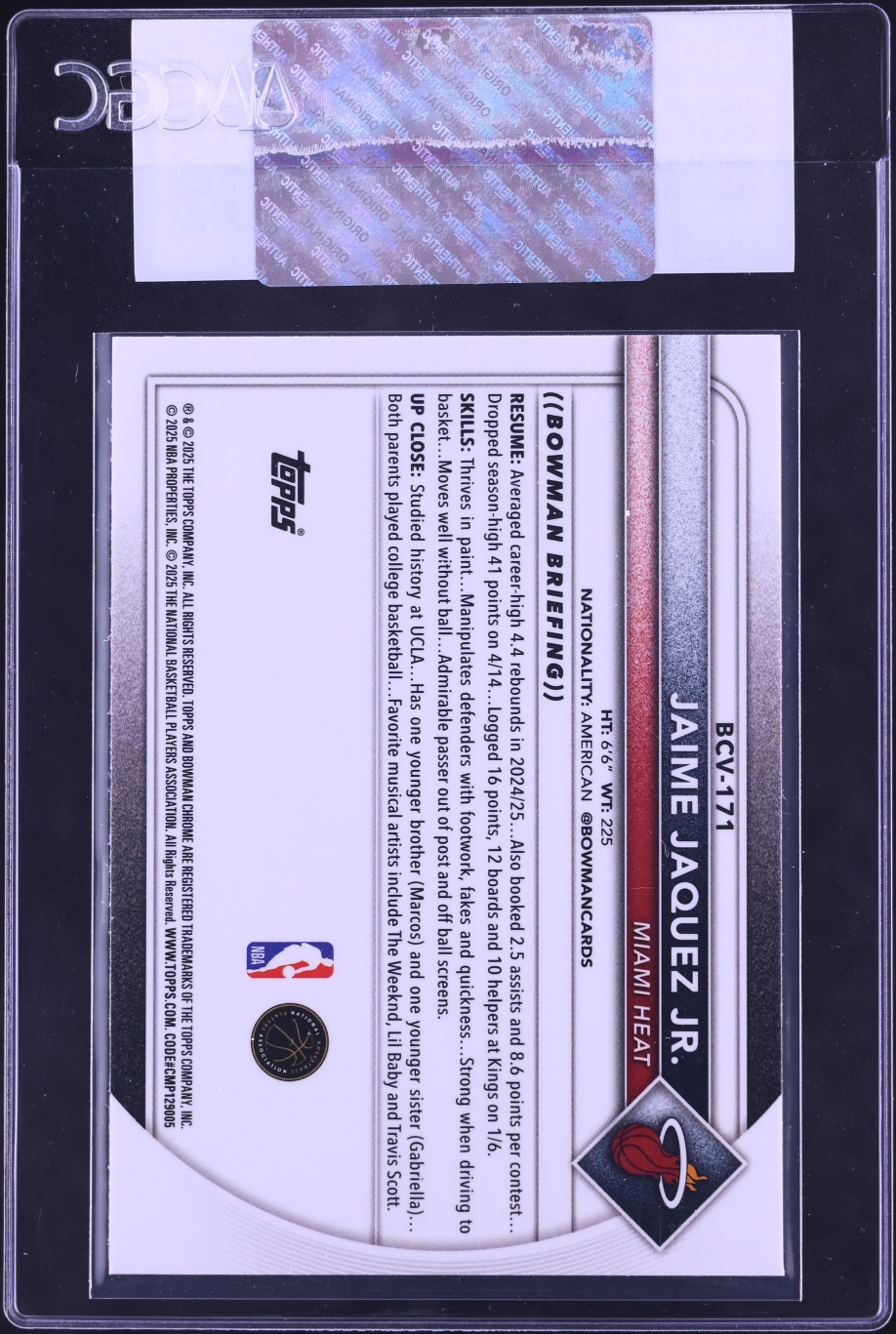 2025 Bowman Chrome Geometric Refractor Jaime Jaquez Jr. #BCV-171 CGC AUTH