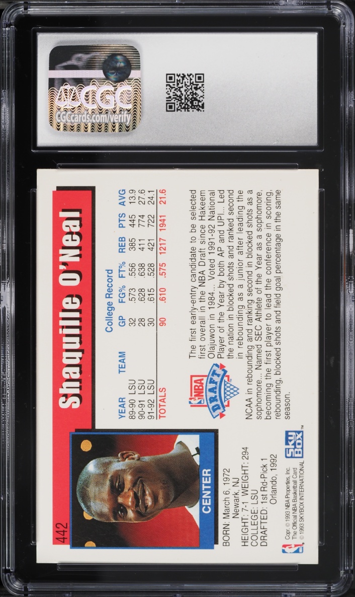 1992 Hoops Shaquille O'Neal ROOKIE #442 CGC 8 NM-MT