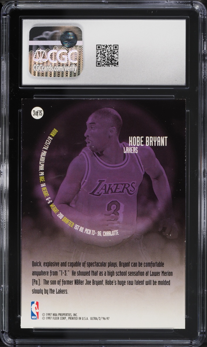 1996 Ultra All Rookie Kobe Bryant ROOKIE #3 CGC 8 NM-MT