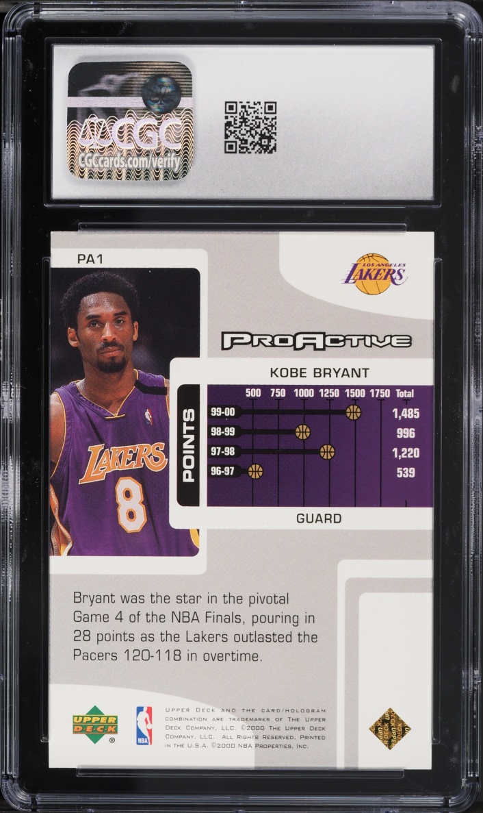 2001 Upper Deck Pros & Prospects Proactive Kobe Bryant #PA1 CGC 10 GEM MINT