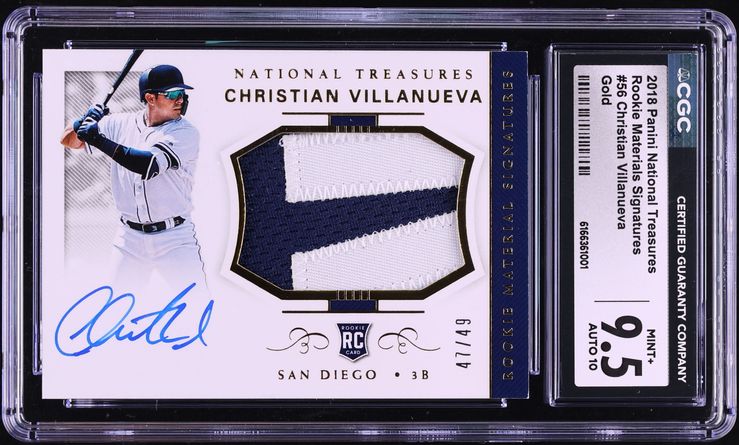 2018 National Treasures Gold Christian Villanueva ROOKIE PATCH AUTO /49 #56 CGC 9.5 MINT+