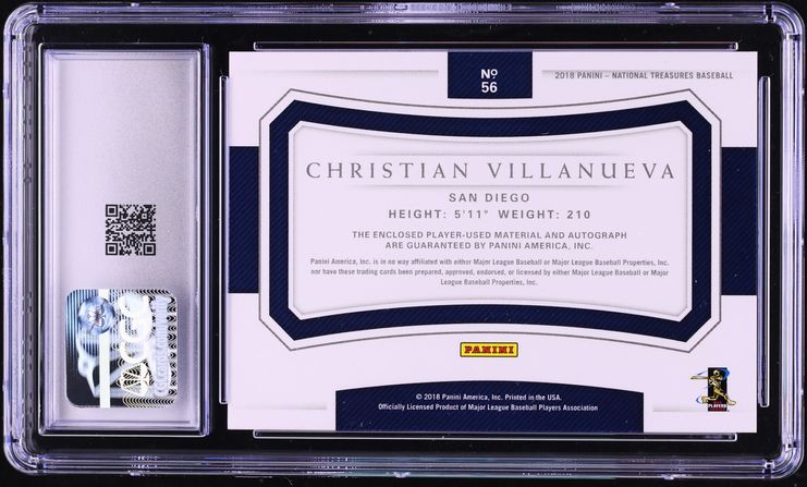 2018 National Treasures Gold Christian Villanueva ROOKIE PATCH AUTO /49 #56 CGC 9.5 MINT+