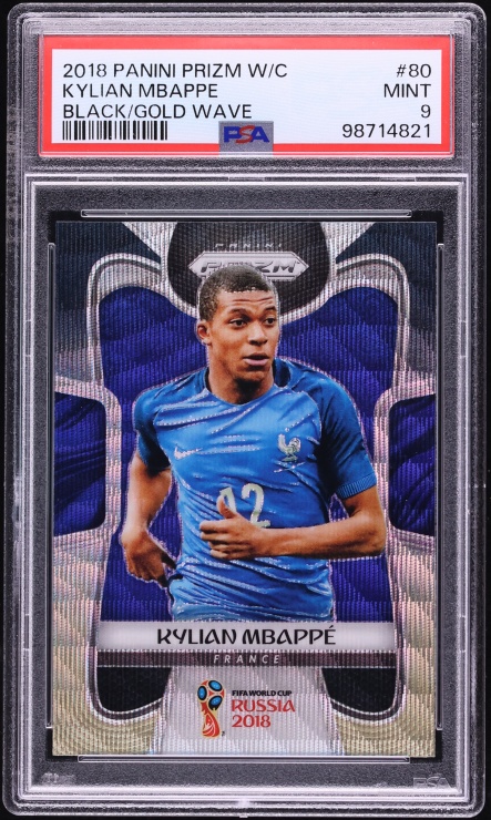 2018 Panini Prizm World Cup Black Gold Wave Kylian Mbappe ROOKIE #80 PSA 9 MINT