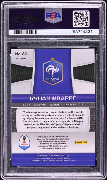 2018 Panini Prizm World Cup Black Gold Wave Kylian Mbappe ROOKIE #80 PSA 9 MINT