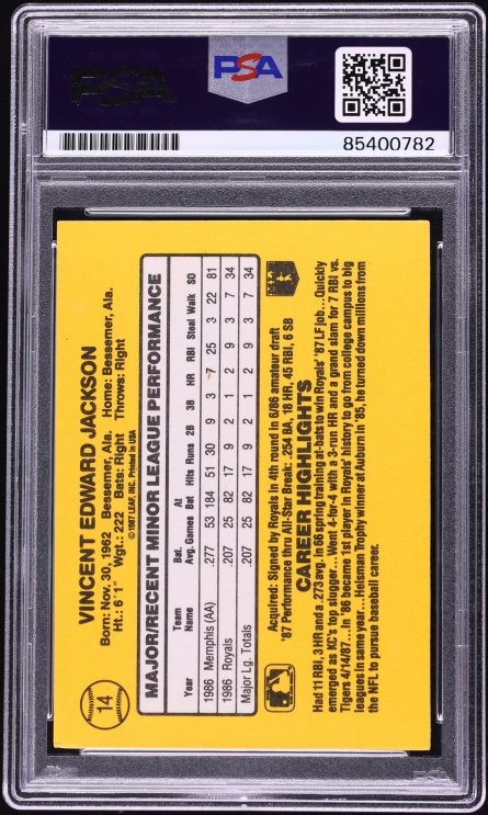 Bo Jackson Signed Autographed Trading Card AUTO PSA/DNA 10