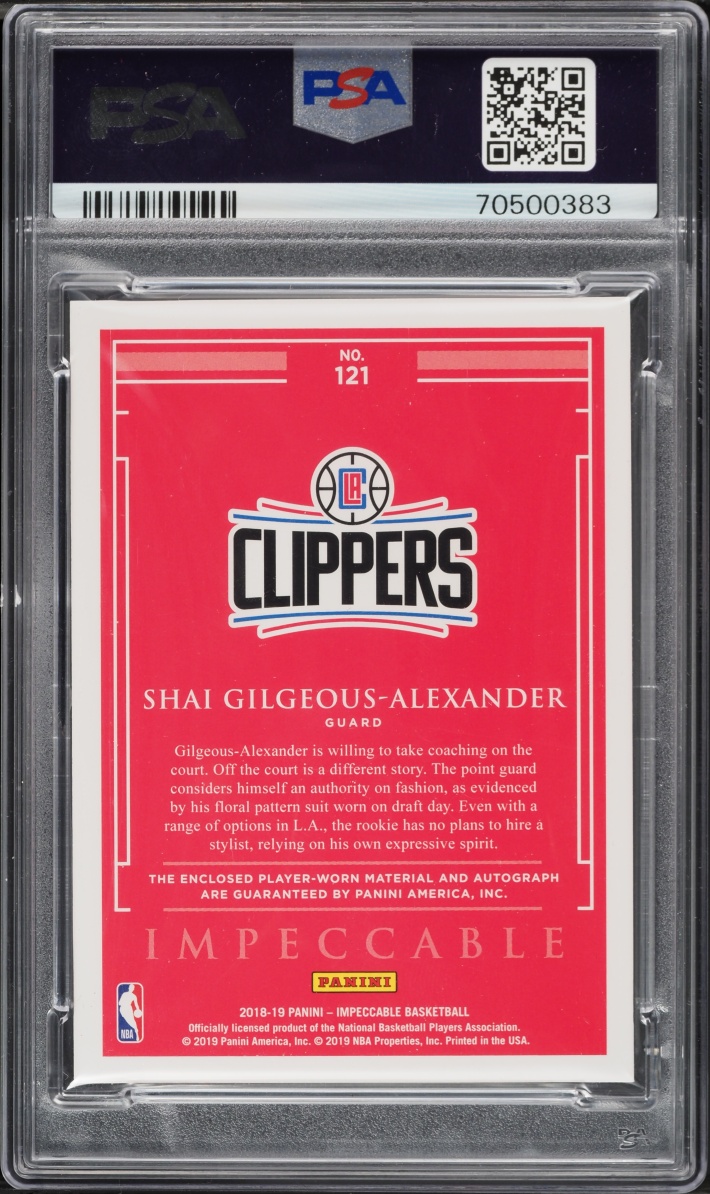 2018 Panini Impeccable Shai Gilgeous-Alexander ROOKIE PATCH AUTO DNA 10 /99 #121 PSA 10 GEM