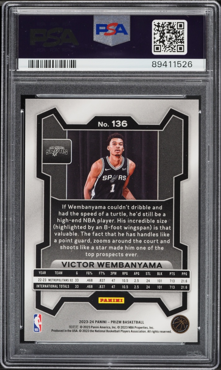 2023 Panini Prizm Victor Wembanyama ROOKIE #136 PSA 10 GEM MINT
