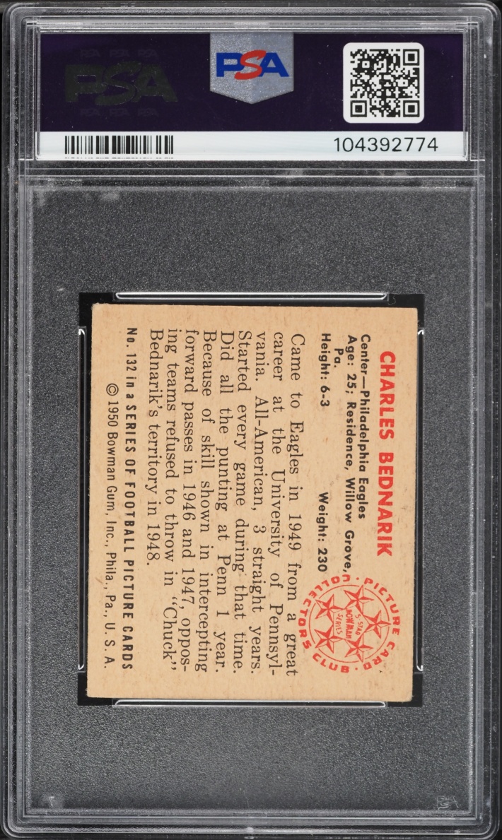 1950 Bowman Football Chuck Bednarik #132 PSA 4 VGEX
