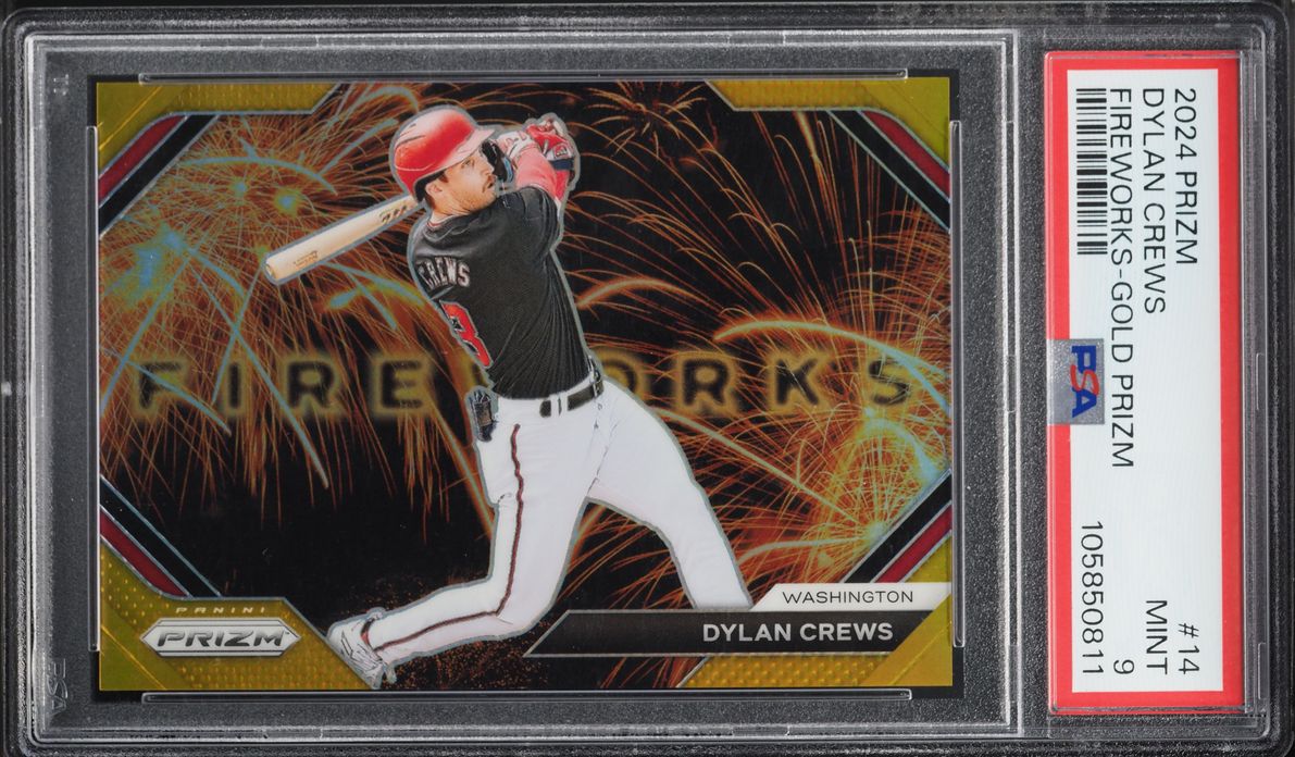 2024 Panini Prizm Fireworks Gold Prizm Dylan Crews ROOKIE /10 #14 PSA 9 MINT