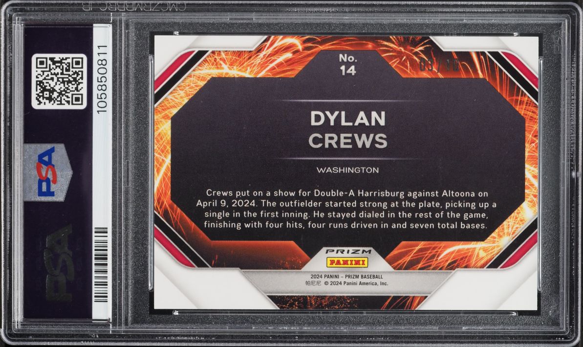 2024 Panini Prizm Fireworks Gold Prizm Dylan Crews ROOKIE /10 #14 PSA 9 MINT