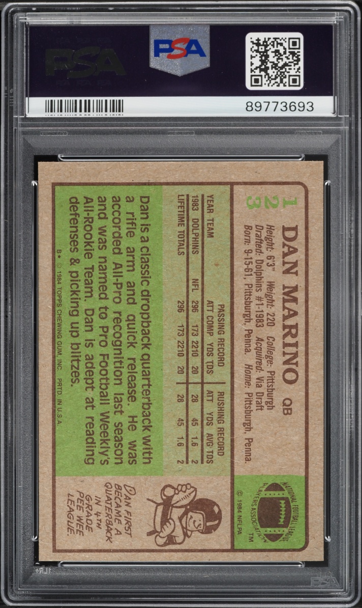 1984 Topps Football Dan Marino ROOKIE #123 PSA 7 NRMT