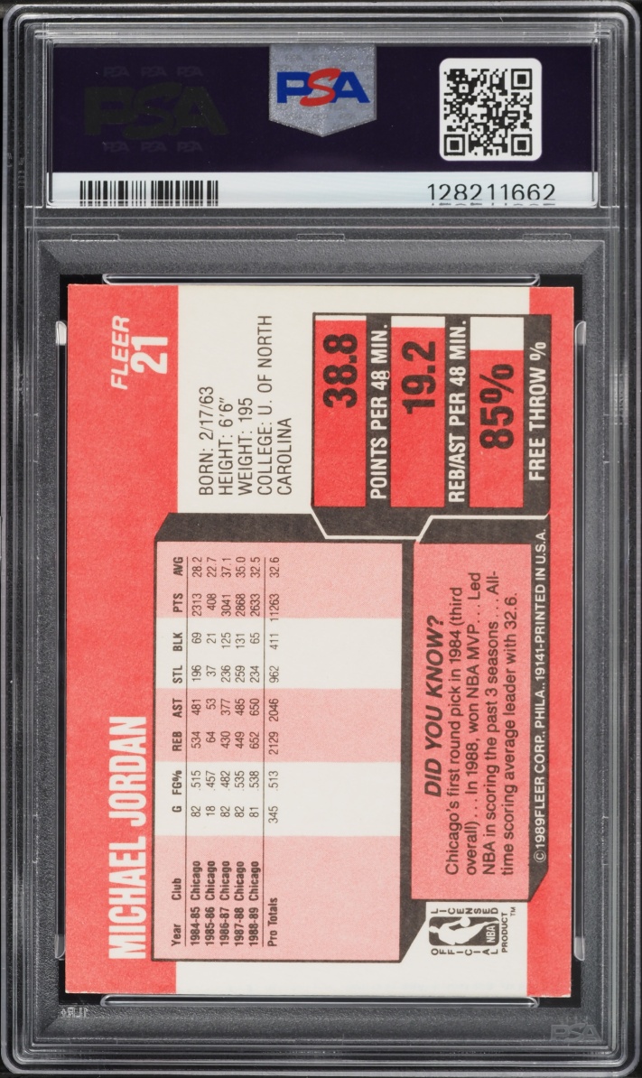 1989 Fleer Basketball Michael Jordan #21 PSA 8 NM-MT