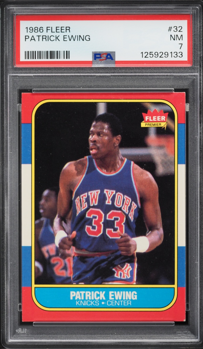 1986 Fleer Basketball Patrick Ewing ROOKIE #32 PSA 7 NRMT