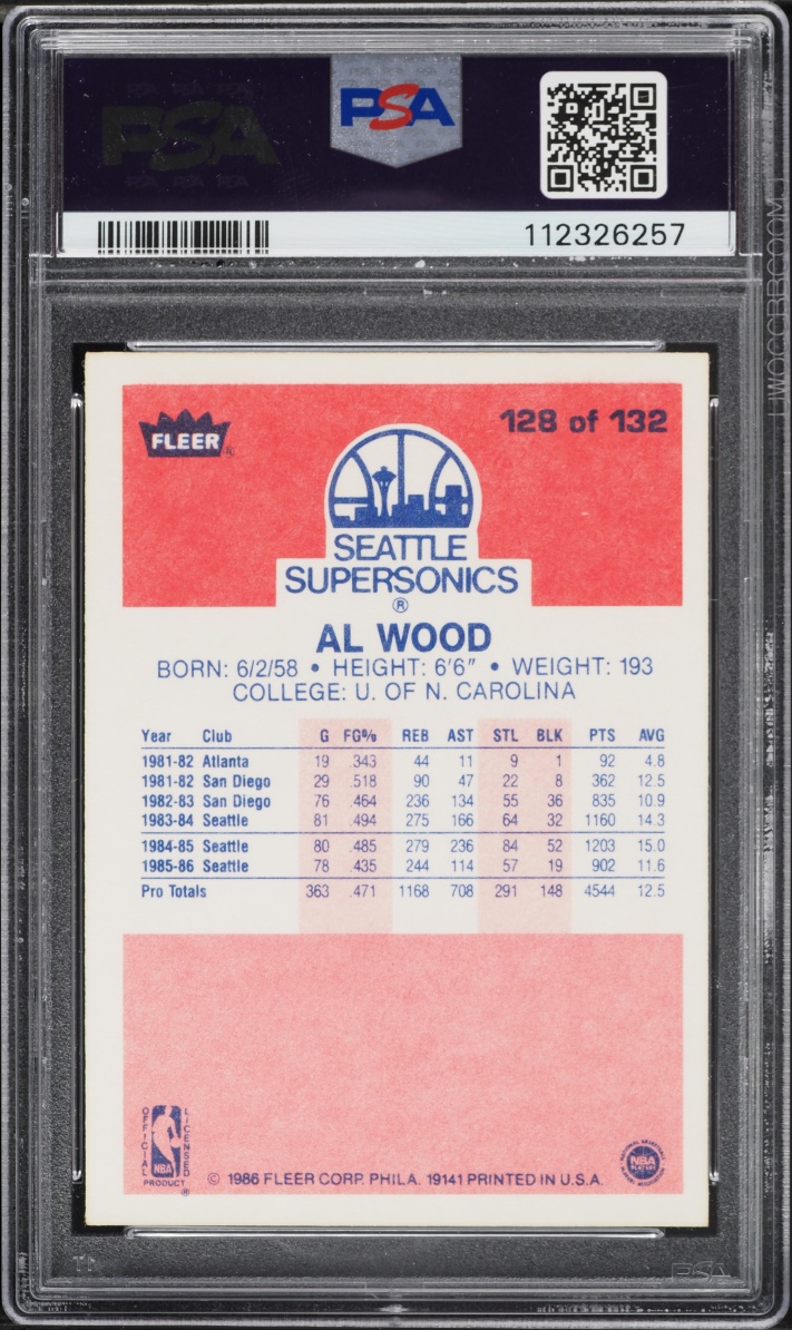 1986 Fleer Basketball Al Wood #128 PSA 7 NRMT
