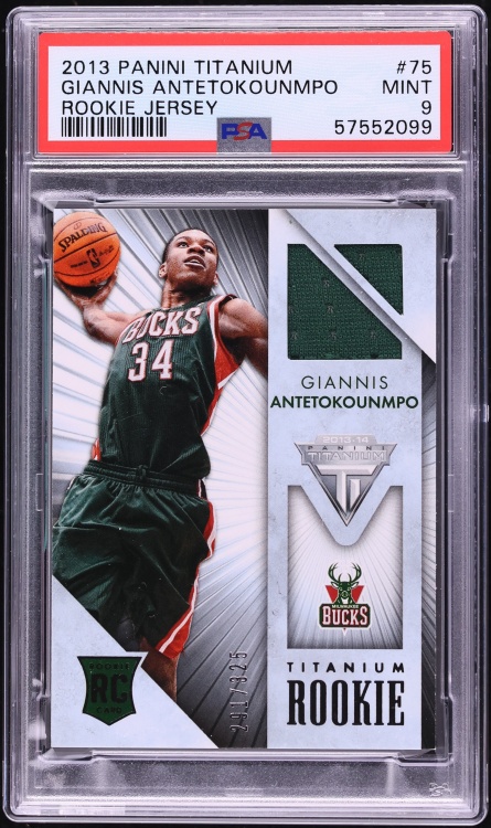 2013 Panini Titanium Giannis Antetokounmpo ROOKIE PATCH /325 #75 PSA 9 MINT