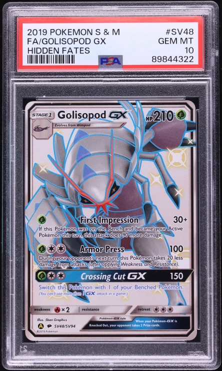 2019 Pokemon Sun & Moon Hidden Fates Shiny Vault Full Art Golisopod GX #SV48 PSA 10 GEM MINT