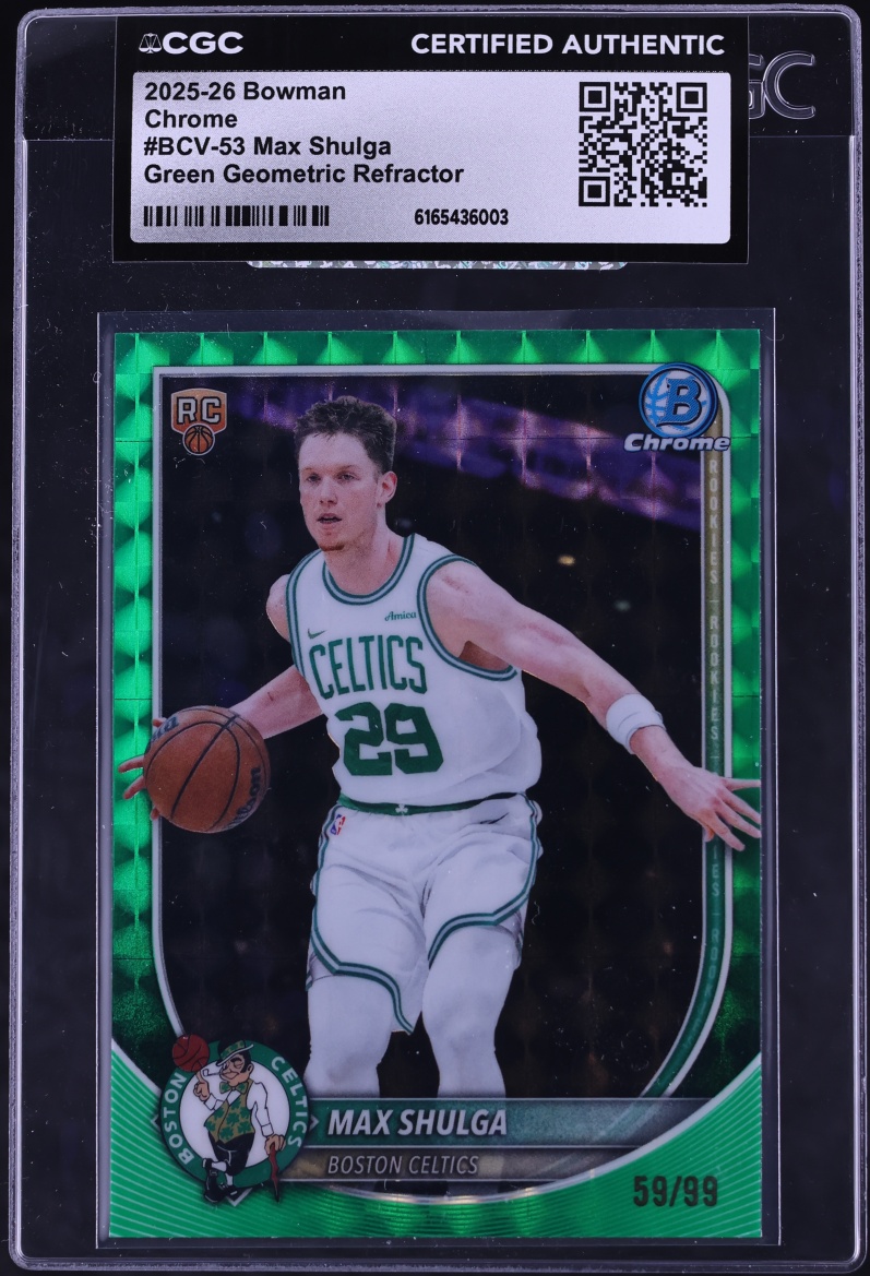 2025 Bowman Chrome Green Geometric Refractor Max Shulga ROOKIE /99 #BCV-53 CGC AUTH