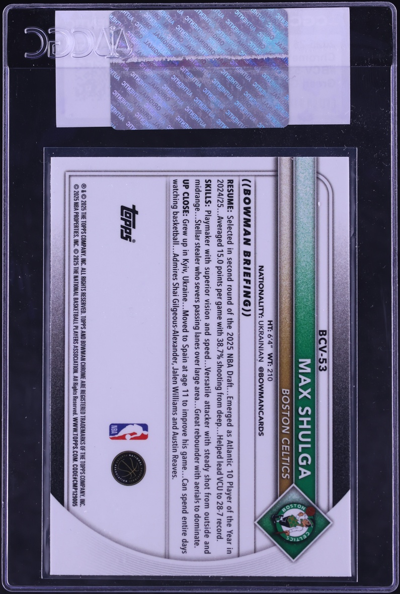 2025 Bowman Chrome Green Geometric Refractor Max Shulga ROOKIE /99 #BCV-53 CGC AUTH