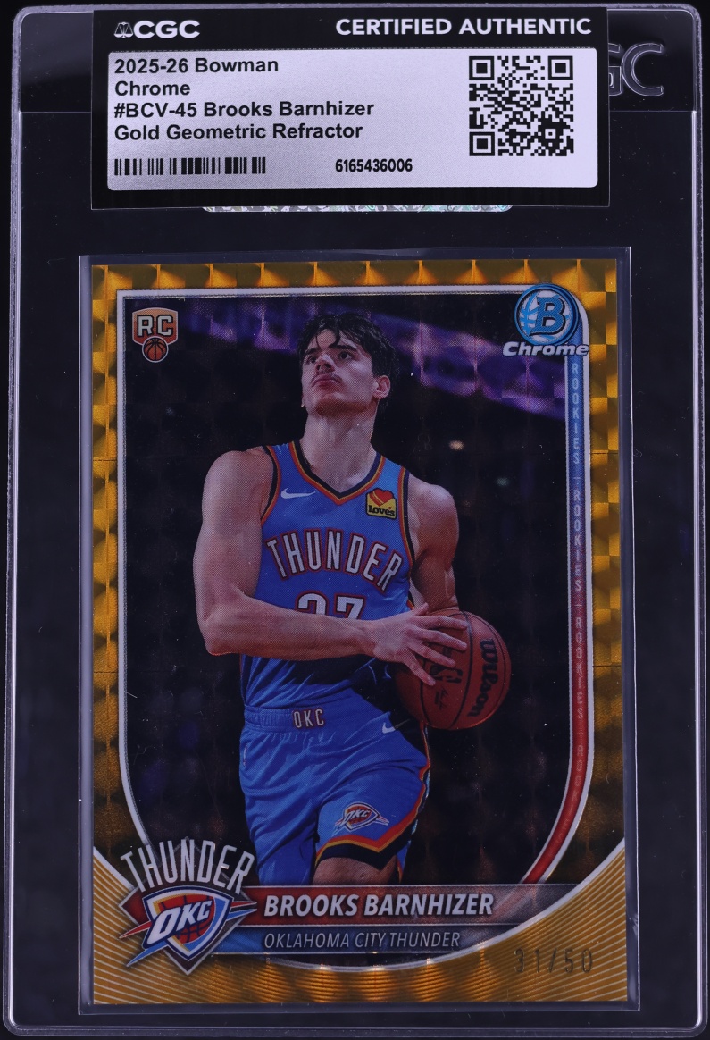 2025 Bowman Chrome Gold Geometric Refractor Brooks Barnhizer ROOKIE /50 #BCV-45 CGC AUTH