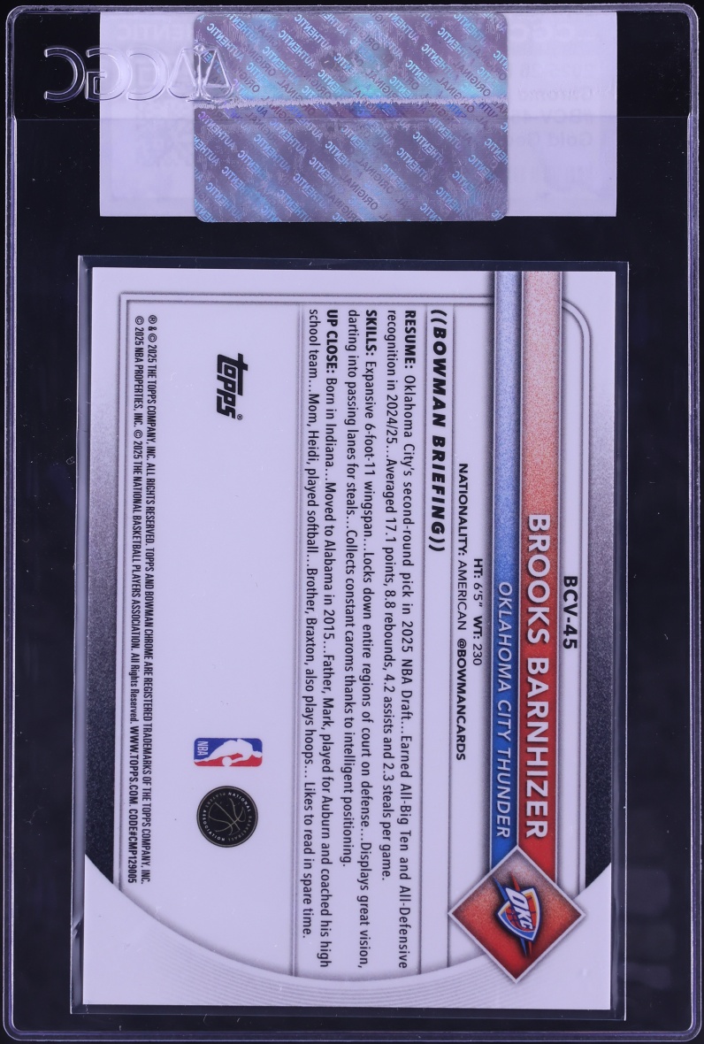 2025 Bowman Chrome Gold Geometric Refractor Brooks Barnhizer ROOKIE /50 #BCV-45 CGC AUTH