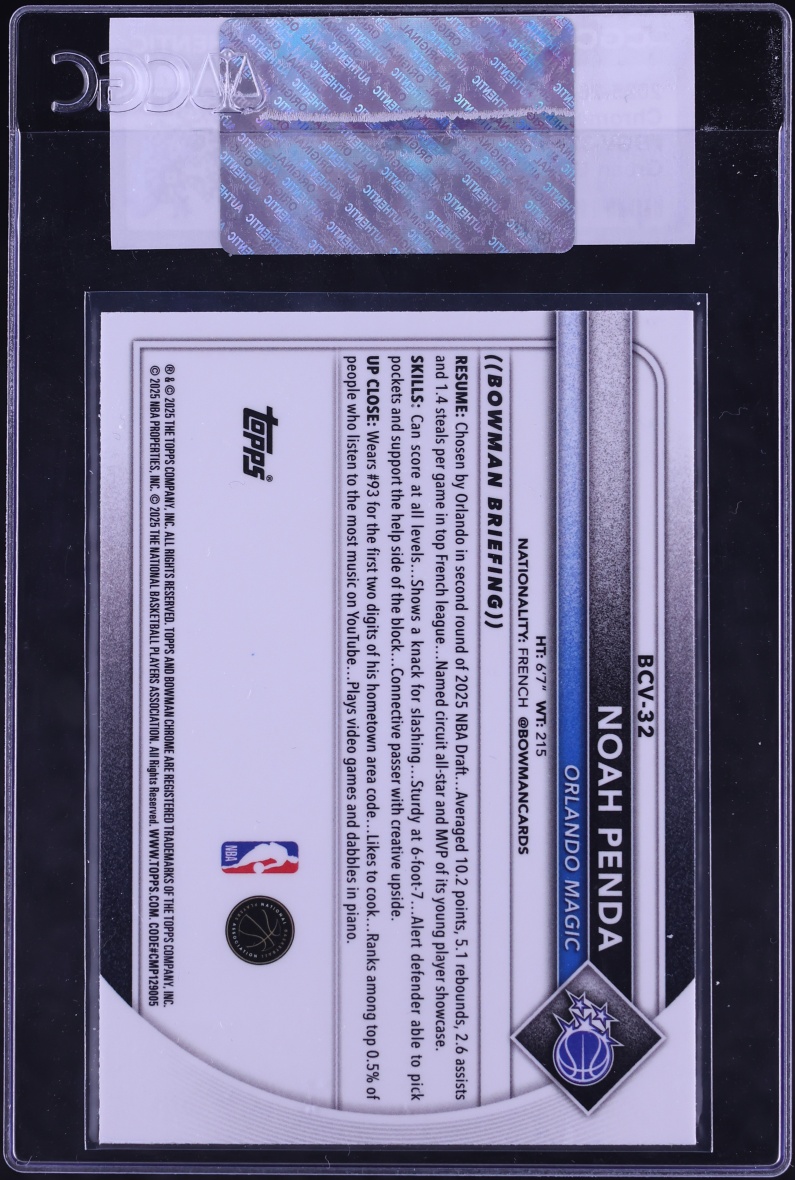 2025 Bowman Chrome Green Geometric Refractor Noah Penda ROOKIE /99 #BCV-32 CGC AUTH