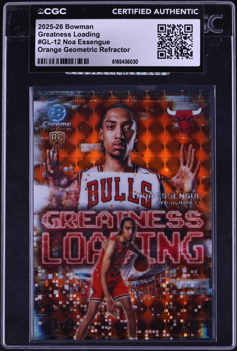 2025 Bowman Chrome Greatness Loading Orange Geometric Ref. Noa Essengue ROOKIE /25 #12 CGC AUTH