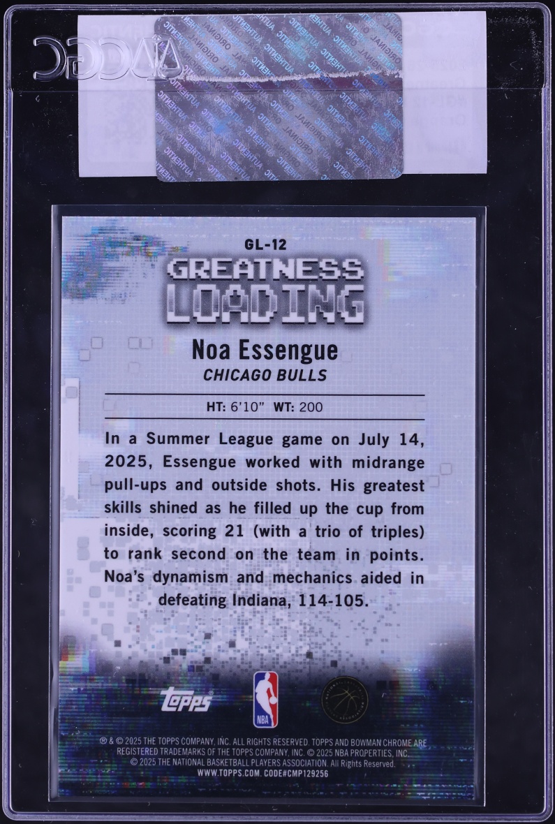 2025 Bowman Chrome Greatness Loading Orange Geometric Ref. Noa Essengue ROOKIE /25 #12 CGC AUTH